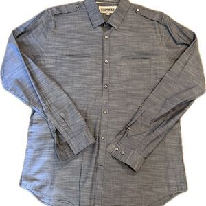 Express Fitted Button Down Shirt Men’s XL Gray Long Sleeve Cotton Casual Shirt